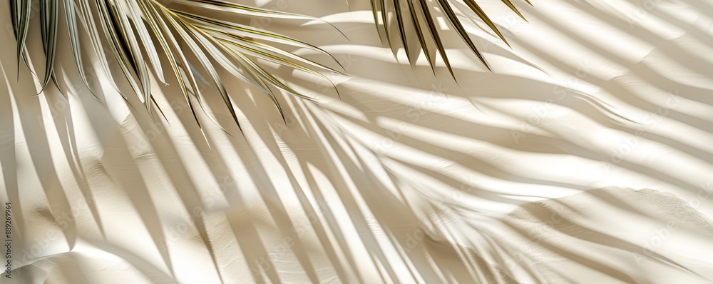 Fototapeta premium Shadows of palm leaves on a tropical sandy beach abstract background