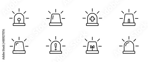 Emergency siren icon. Ambulance emergency siren icons set. Alert light bulb icons collection. Vector
