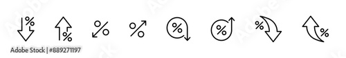 Percent arrow icon set. Increase, decrease percent outline icons. Up, Down percentage symbol. Vector