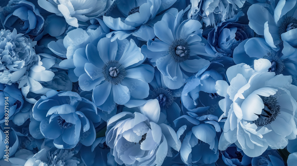 A pattern featuring lush blue peonies A pattern featuring lush blue peonies