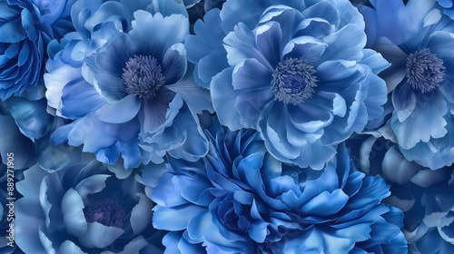 A pattern featuring lush blue peonies