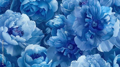 A pattern featuring lush blue peonies © VikaKa