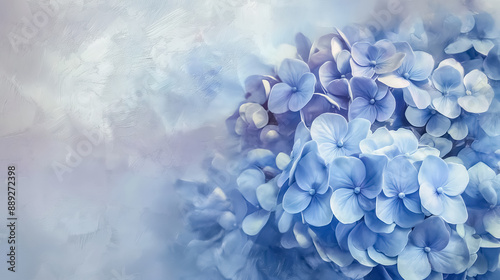 A cluster of blue hydrangea flowers in full bloom
