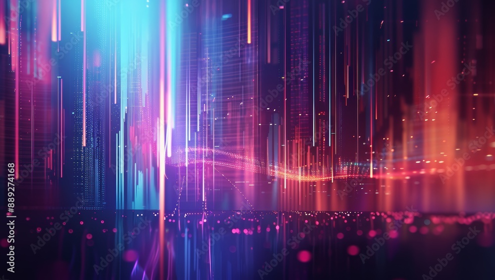 Abstract digital background with glowing light trails and cyberpunk elements, symbolizing fast data transfer speed in the network system of big cities, concept of high-speed internet connection techno Abstract digital background with glowing light trails and cyberpunk elements, symbolizing fast data transfer speed in the network system of big cities, concept of high-speed internet connection techno