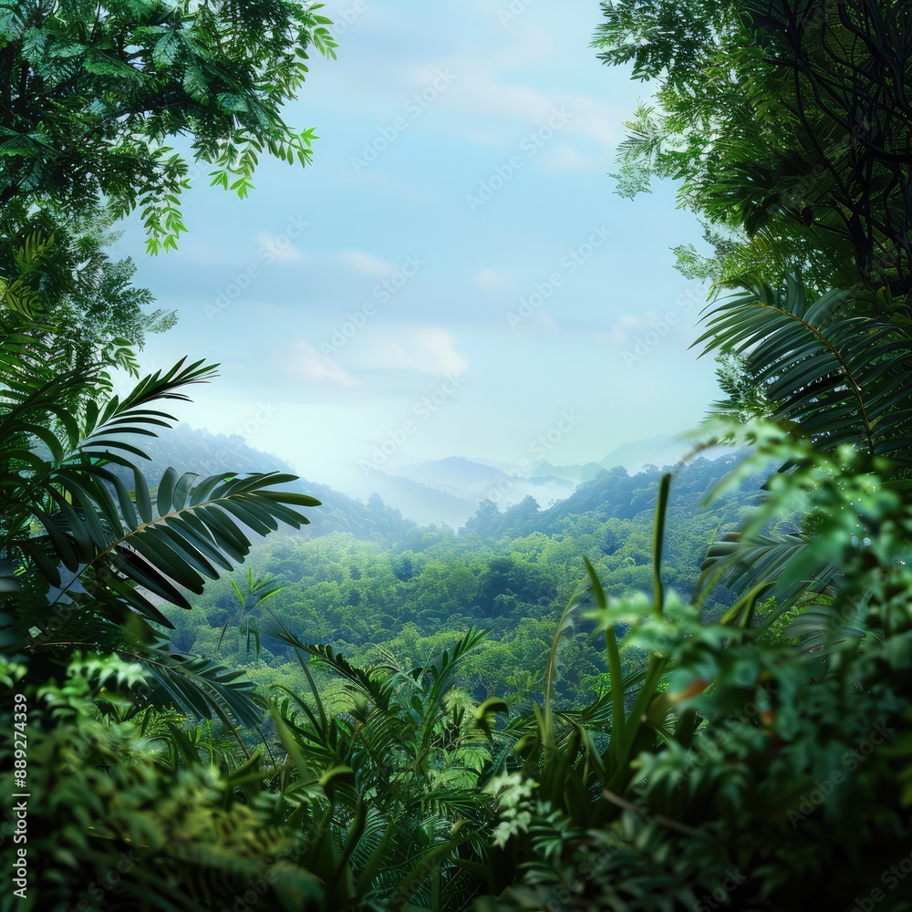 Obraz premium Rain forest ecosystem and healthy environment concept and background, Green tree forest view