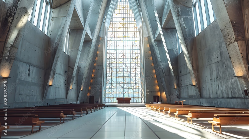 Fototapeta premium Interior of the modern cathedral, church, new way to God