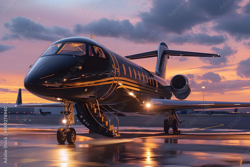Opulence in the Sky: Black and Gold Luxury Private Jet