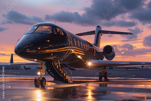 Obraz na płótnie Opulence in the Sky: Black and Gold Luxury Private Jet w salonie