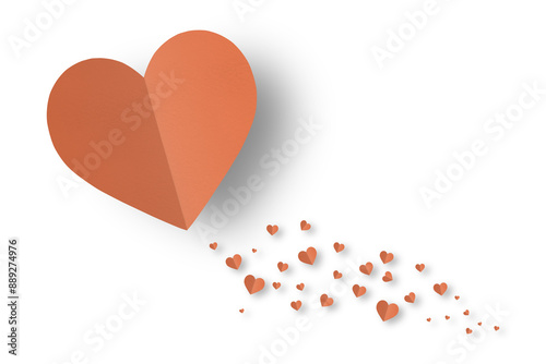 Orange origami paper hearts isolated on transparent background.