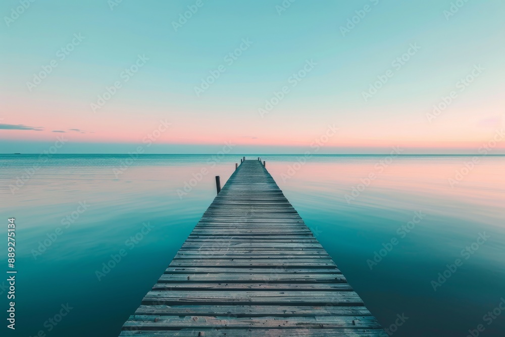 Fototapeta premium A wooden pier on the sea. Long exposure picture taken in Budva, Montenegro.