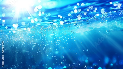 Blue blurred water background with a natural blue hue