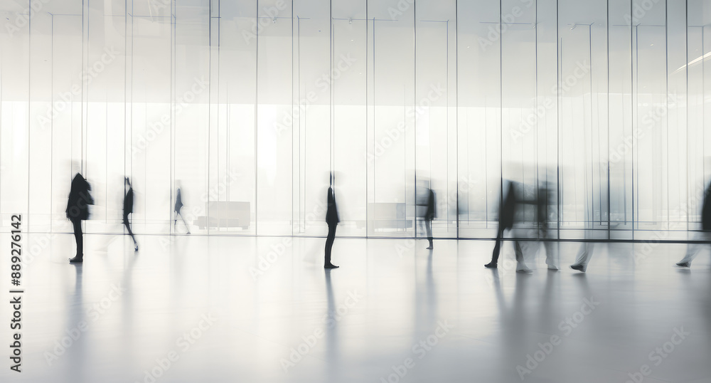 Blurred Movement of People in Modern Office Space