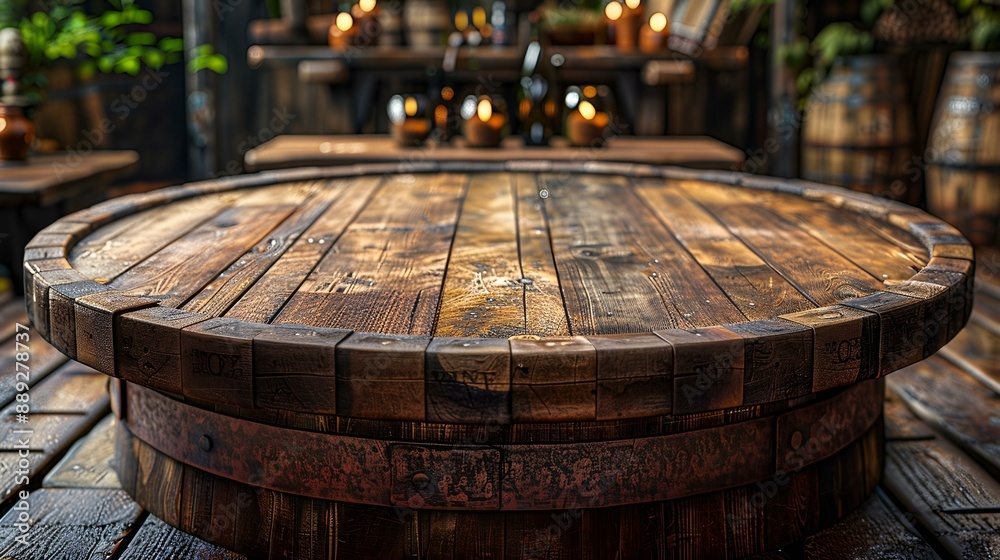 Fototapeta premium Round wooden table, perfect for dining or working.