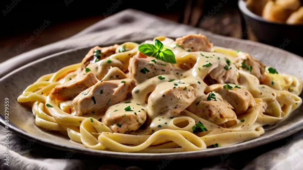 Close up still life of Chicken alfredo Close up still life of Chicken alfredo