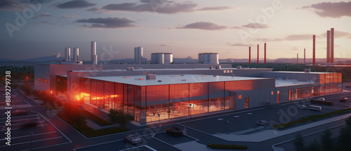 Modern Industrial Park at Twilight: Efficiency in Design