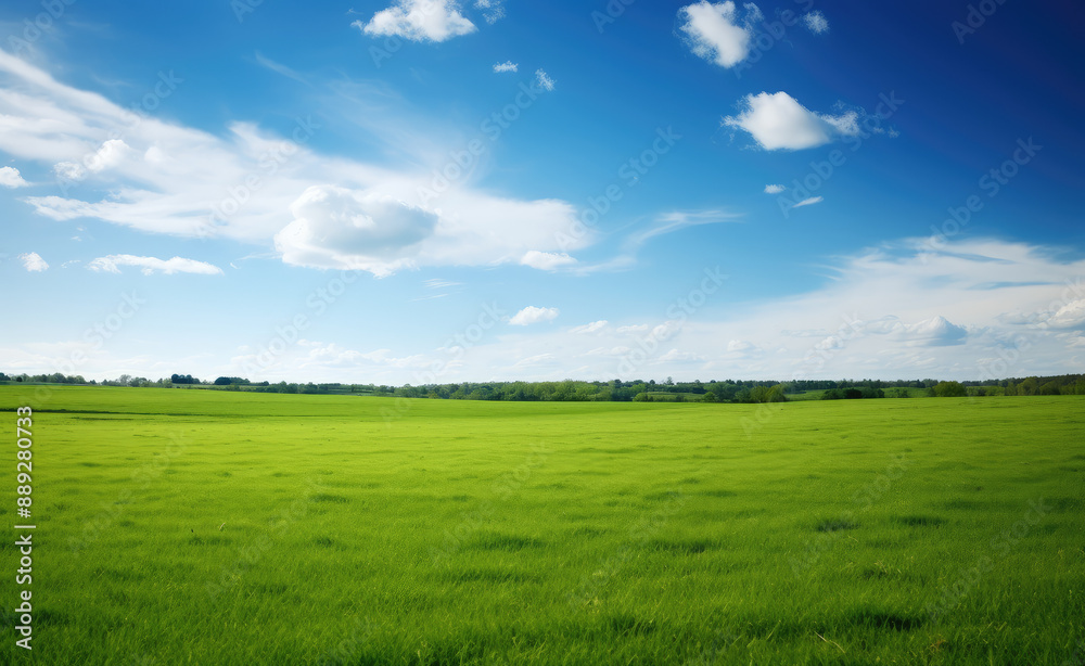 Expansive Green Field with Vibrant Blue Sky Expansive Green Field with Vibrant Blue Sky