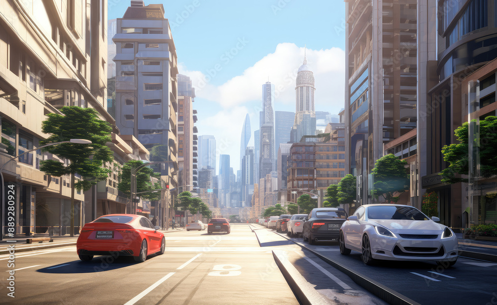 Naklejka premium Urban Sunrise: A New Day in the City