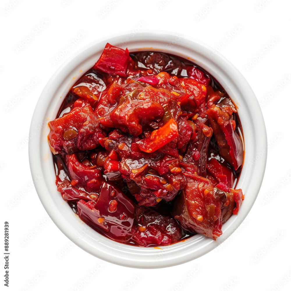 Red chili pickle in bowl on transparent background Red chili pickle in bowl on transparent background