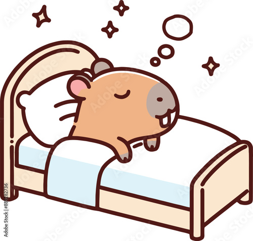 Sleeping Capybara in Bed Illustration