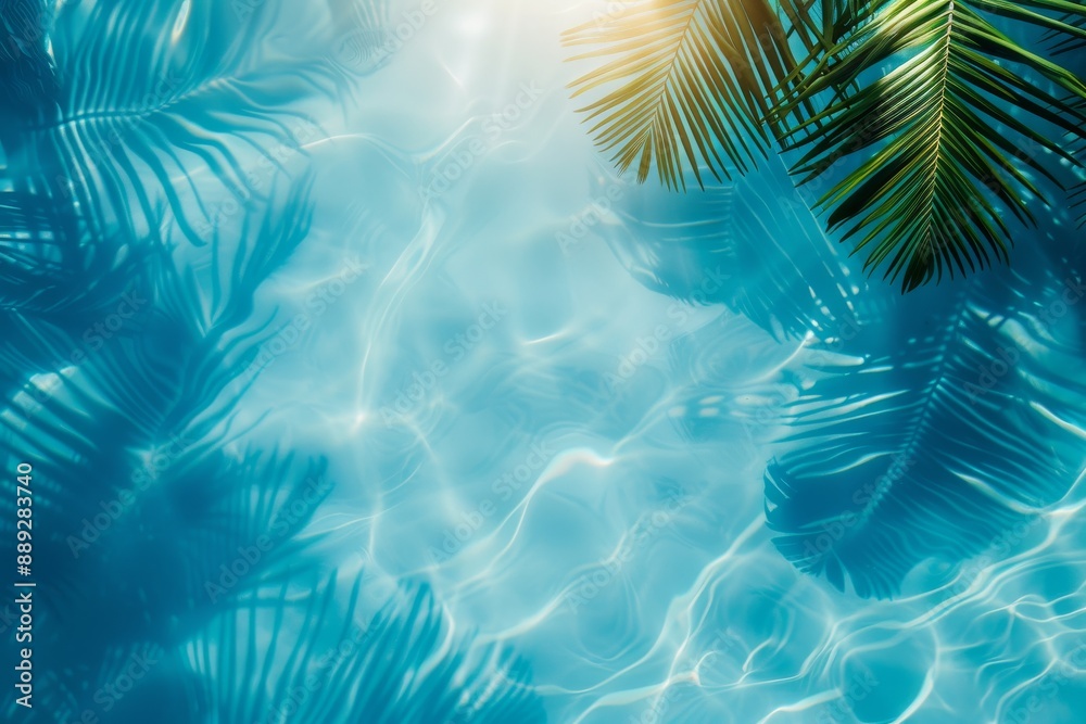 During summer, a swimming pool with a tropical background is displayed. Stock is used to create the effect. During summer, a swimming pool with a tropical background is displayed. Stock is used to create the effect.