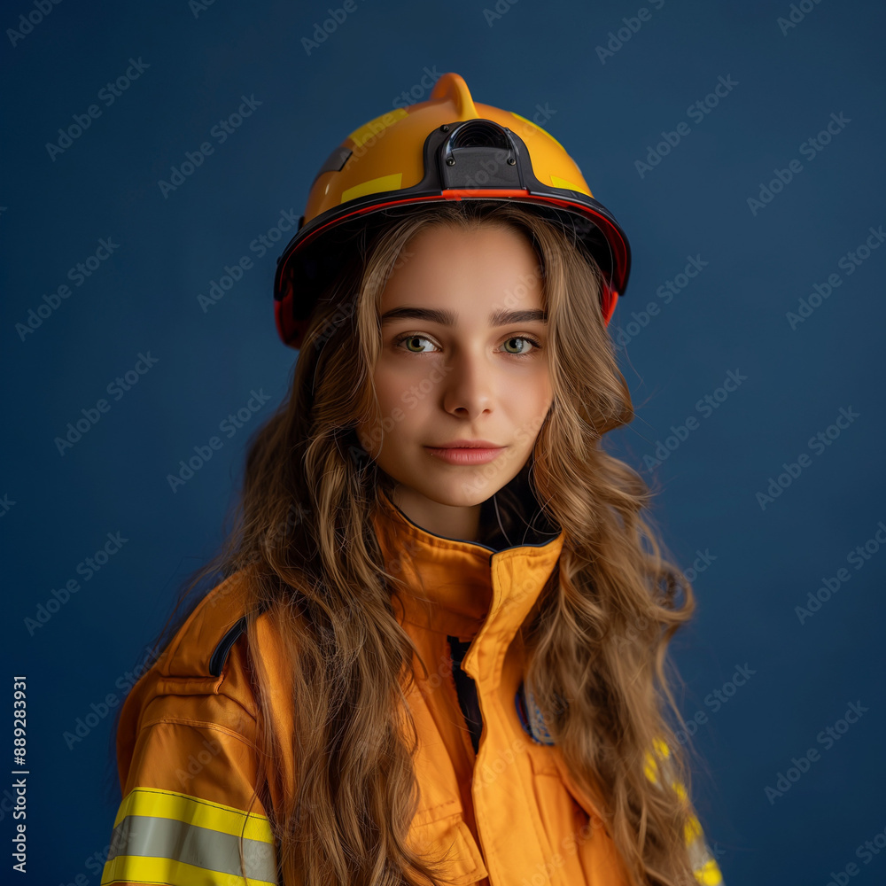 portrait of a woman in a worker helmet