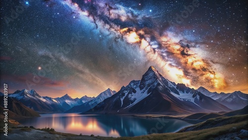 Stunning Milky Way galaxy above majestic mountain landscape, mountains, stars, Milky Way, night sky, landscape