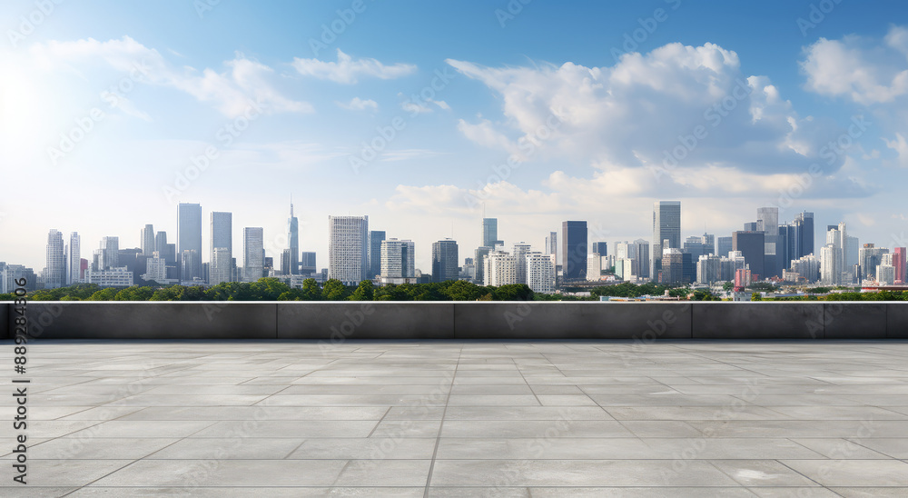 Modern City Skyline with Spacious Plaza Modern City Skyline with Spacious Plaza