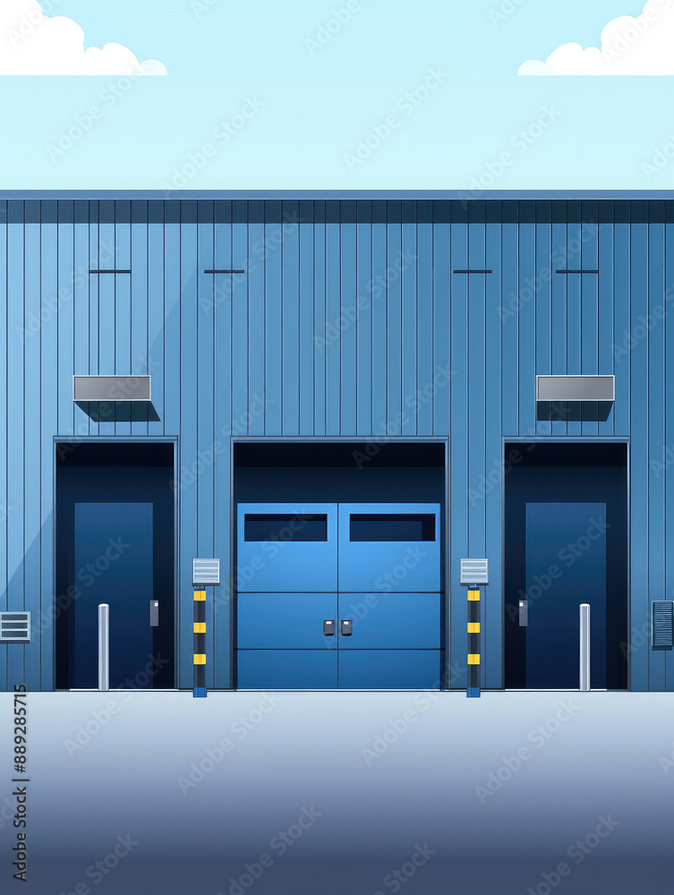 Modern Warehouse Exterior with Loading Dock Doors Modern Warehouse Exterior with Loading Dock Doors