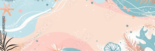 With abstract ripples and blue waves, this banner background depicts a summer sea and beach