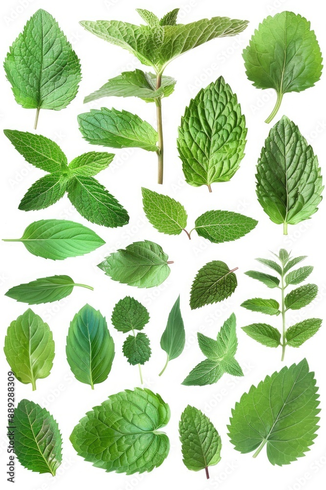 A cluster of green leaves on a simple white background A cluster of green leaves on a simple white background
