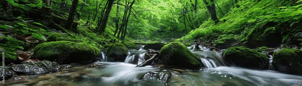 Paint a serene forest scene with tall Paint a serene forest scene with tall