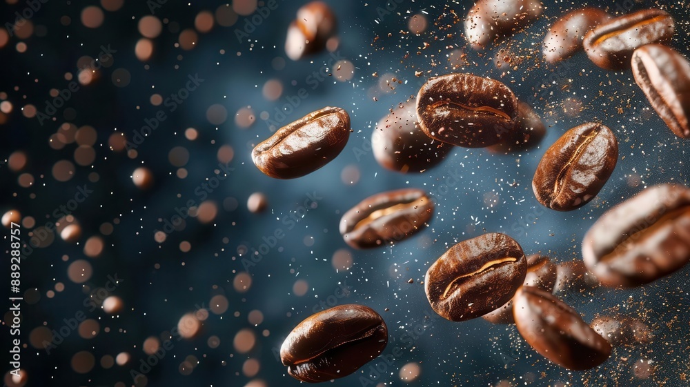 Visualize coffee beans falling into a cup of coffee Visualize coffee beans falling into a cup of coffee