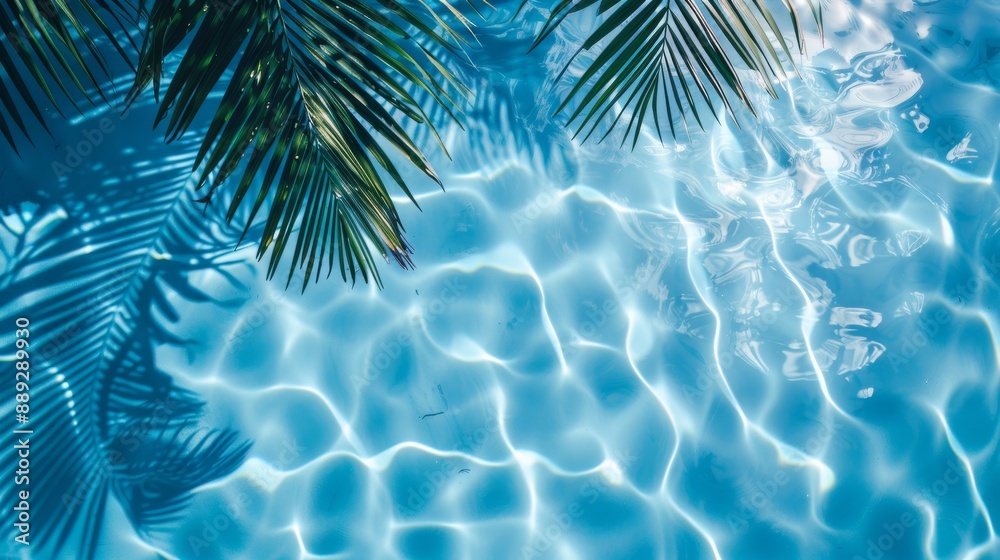 Abstract summer fresh background with blue pool water and palm leaf shadows Abstract summer fresh background with blue pool water and palm leaf shadows