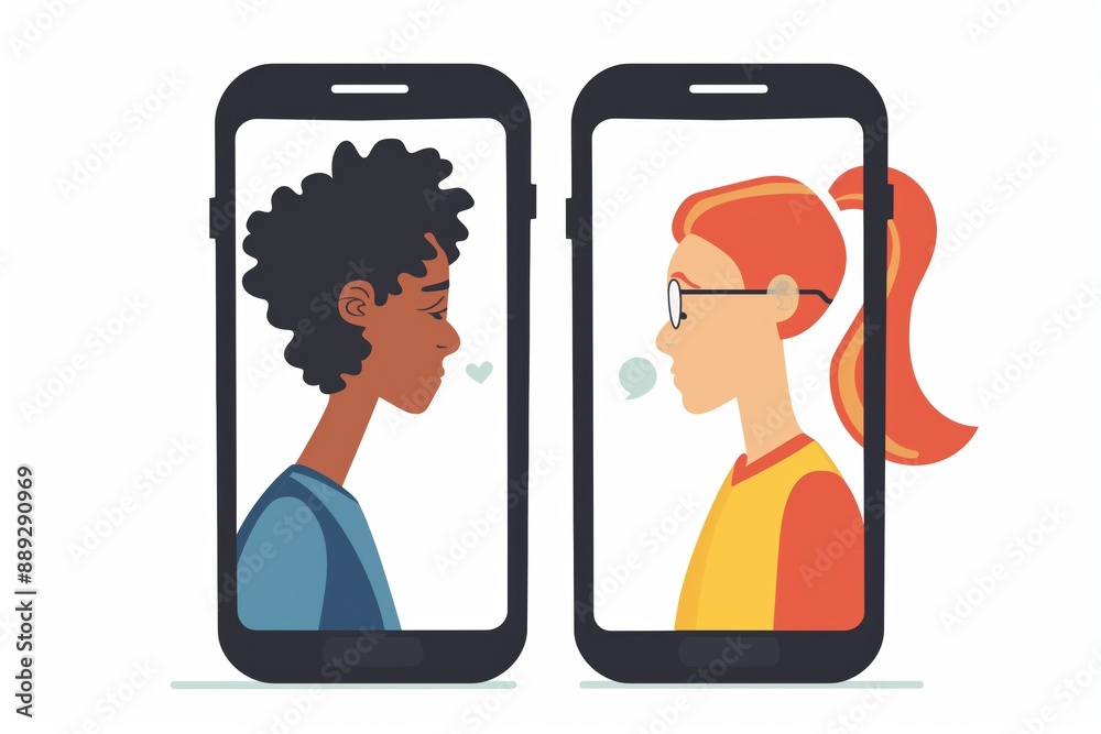 A smartphone with male and female profiles. Chat with friends. A new generation. The concept of social networks A smartphone with male and female profiles. Chat with friends. A new generation. The concept of social networks