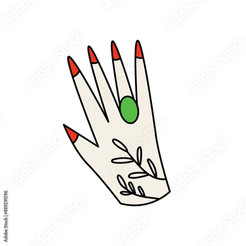 Vector illustration with tattooed hand icon on white background. Modern mystical design 