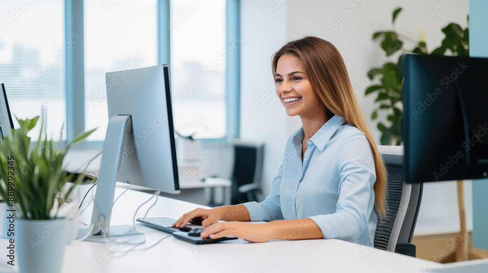 Smiling Professional Woman Working on Computer Smiling Professional Woman Working on Computer