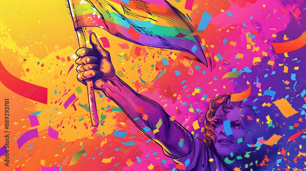 LGBT Pride Month holiday, People hold signs, banner and placards with ...
