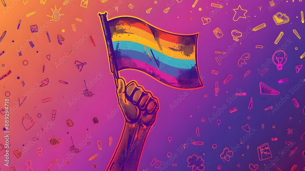 LGBT Pride Month holiday, People hold signs, banner and placards with ...