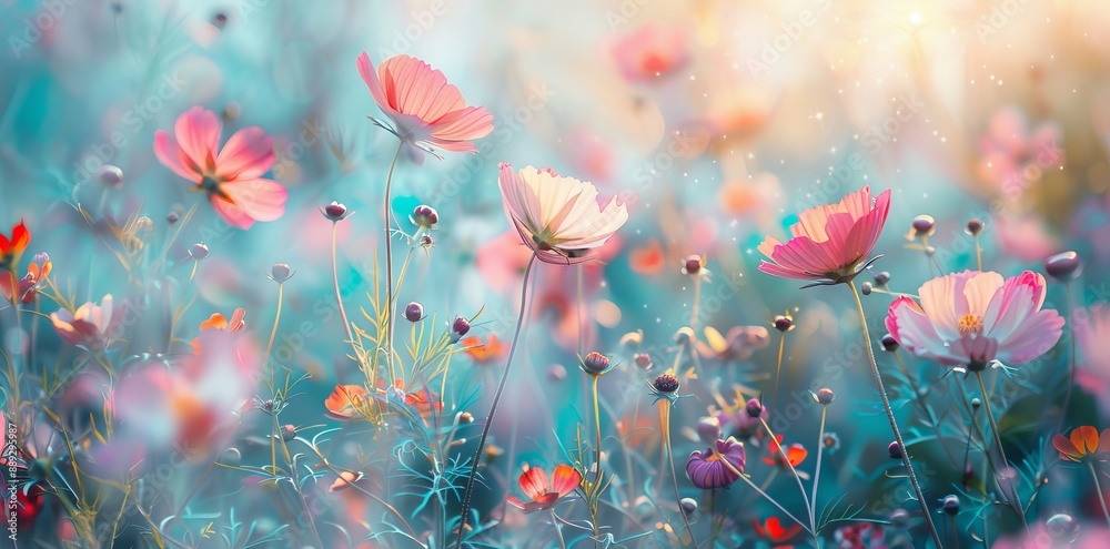 Nature background featuring wildflowers in a meadow with shallow depth of field highlighting their delicate beauty Nature background featuring wildflowers in a meadow with shallow depth of field highlighting their delicate beauty