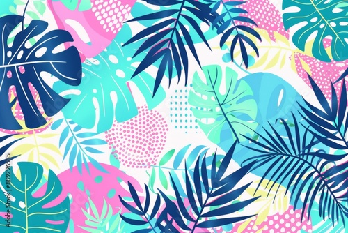 Palm leaves wallpaper with tropical plants. Tropical background with jungle plants. Summer palm leaves wallpaper.