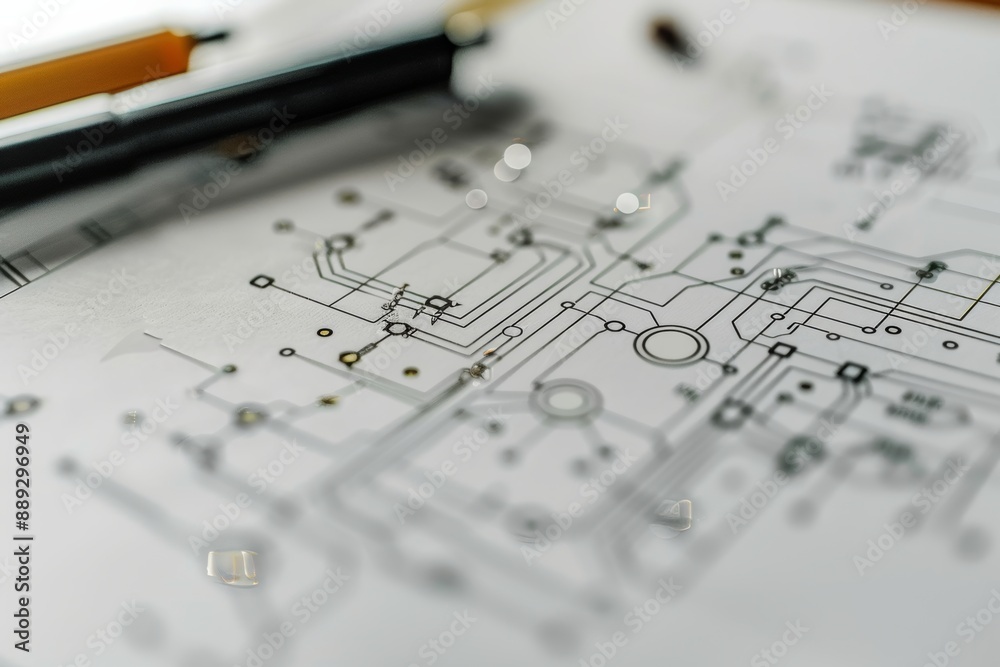 Circuit Diagram: schematic drawings on paper or digital screens. Keep the focus on the simplicity of the lines and symbols, electrical engineering concepts Circuit Diagram: schematic drawings on paper or digital screens. Keep the focus on the simplicity of the lines and symbols, electrical engineering concepts