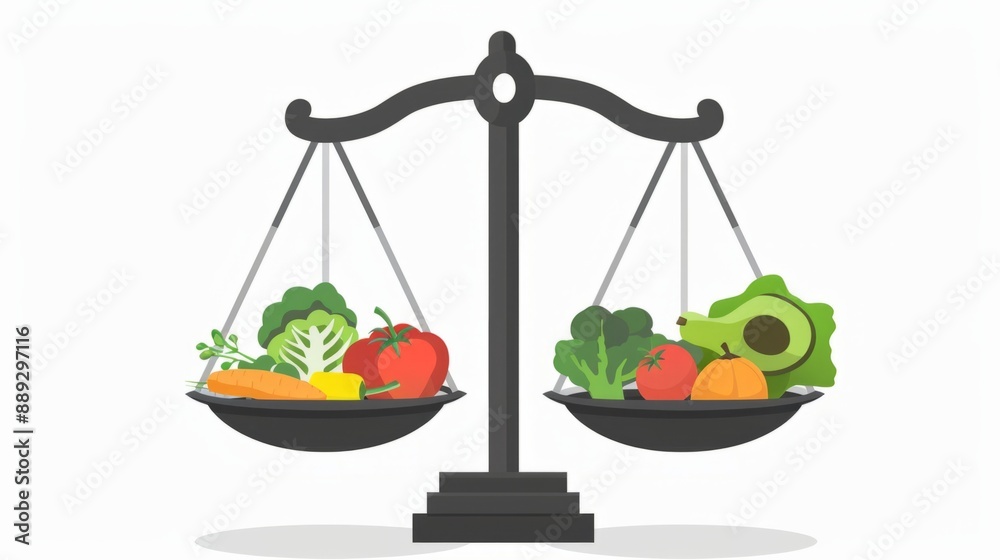 Scale with foods that refers to the importance of a balanced diet. generative ai Scale with foods that refers to the importance of a balanced diet. generative ai