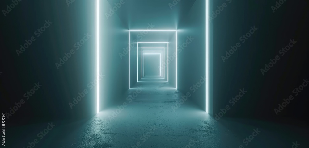 Futuristic Neon Lights in Dark Corridor Tunnel Futuristic Neon Lights in Dark Corridor Tunnel