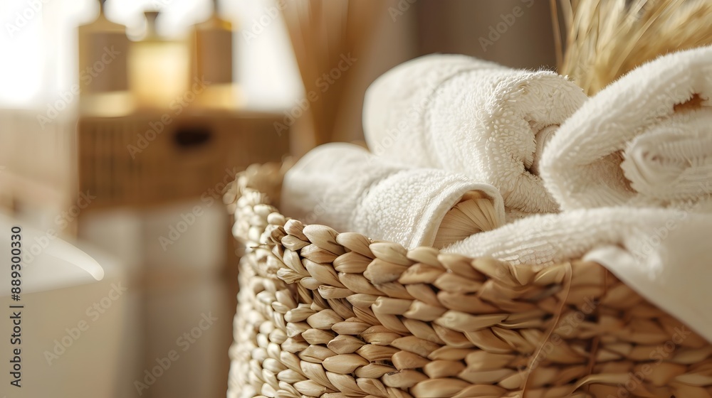 Cozy Towels Nestled in a Woven Basket,Creating a Calming and Inviting Bathroom Sanctuary Cozy Towels Nestled in a Woven Basket,Creating a Calming and Inviting Bathroom Sanctuary