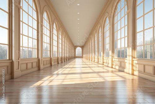 a long hallway with large windows © Irina