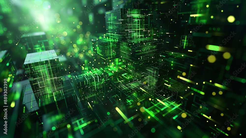 Blockchain ledger system visualized in 3D space Blockchain ledger system visualized in 3D space