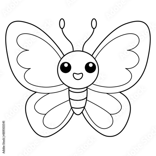 Outline butterfly for coloring page for kids. Colourless insect. Educational page for toddlers