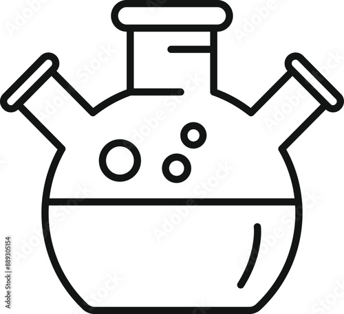 Line drawing of a round bottom flask with three necks, bubbling with a chemical reaction experiment