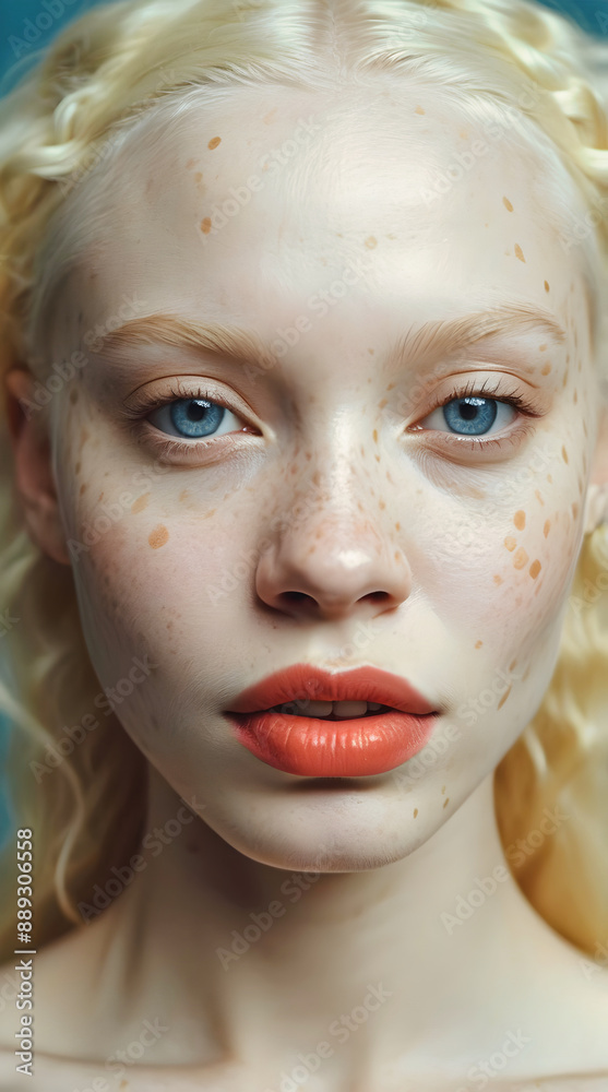 Portrait of beautiful African American female albino model, white Afro, fashion and lifestyle, diversity, people background