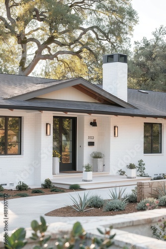 modern ranch house exterior painted  photo